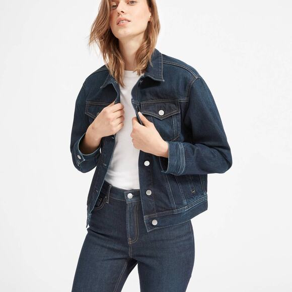EVERLANE 'The Denim Jacket' in Dark Wash Cotton Women's Size Large/Xlarge - Picture 1 of 9